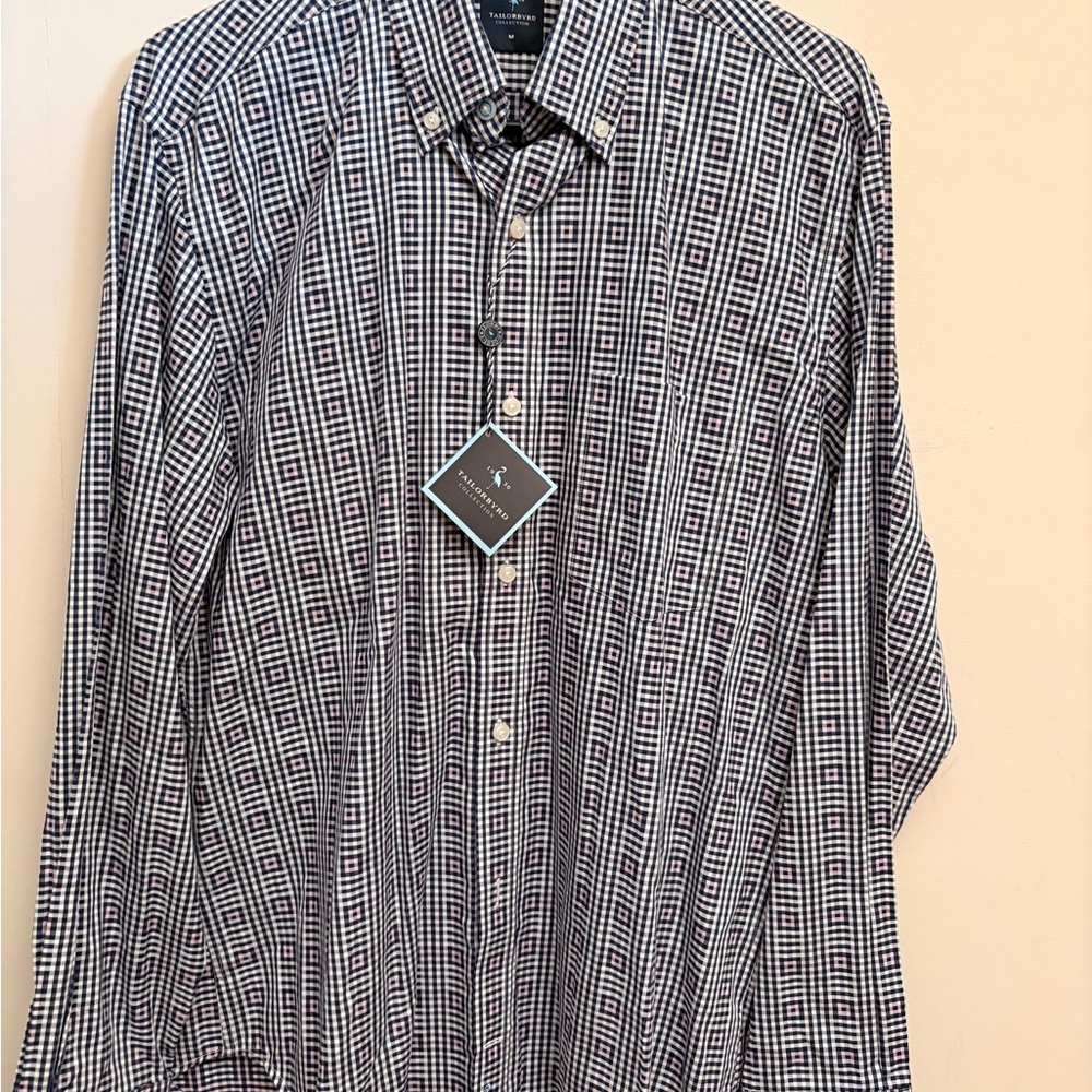 Tailorbyrd Men's Navy and White Check Button-Down Shirt
